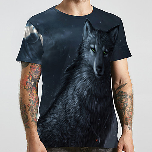 

Men's Unisex Tee T shirt 3D Print Graphic Prints Wolf Plus Size Print Short Sleeve Casual Tops Basic Designer Big and Tall Navy Blue