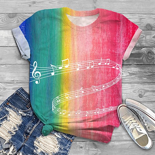 

Women's Plus Size Print Rainbow Graphic T shirt Large Size Crewneck Short Sleeve Basic Tops XL XXL 3XL Rainbow Big Size