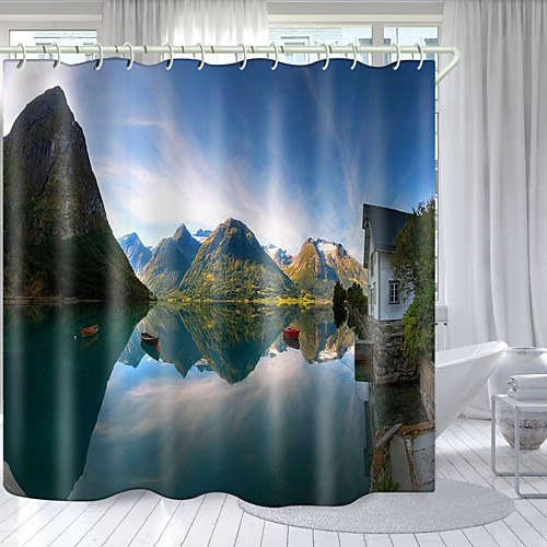 

Mountain Lodge Digital Printing Shower Curtain Shower Curtains Hooks Modern Polyester New Design