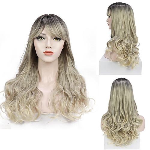 

Long Ombre Light Ash Blonde Wavy Wig Cosplay Party Daily Synthetic Wig for Women High Density Temperature Fibre Free Cap