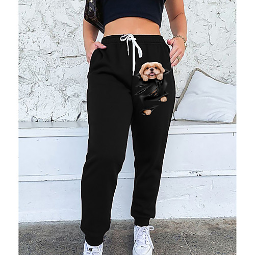 

Women's Streetwear Sweatpants Comfort Going out Weekend Jogger Pants Dog 3D Animal Full Length Elastic Drawstring Design Print Black