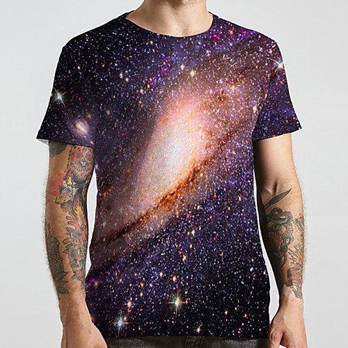 

Men's Unisex Tee T shirt 3D Print Galaxy Graphic Prints Plus Size Print Short Sleeve Casual Tops Basic Designer Big and Tall Blue
