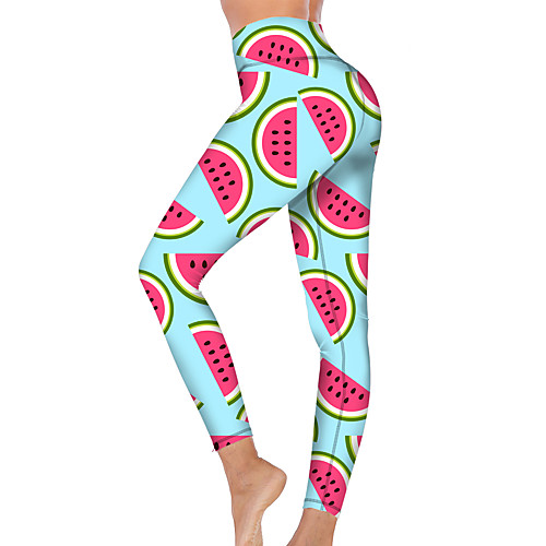 

21Grams Women's High Waist Yoga Pants Cropped Leggings Tummy Control Butt Lift Breathable Watermelon Light Green Fitness Gym Workout Running Sports Activewear High Elasticity