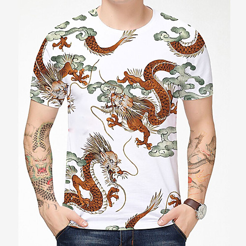 

Men's T shirt 3D Print Dragon Graphic Graphic Prints 3D Print Short Sleeve Daily Tops Chinese Style Casual Deep Blue Red / White
