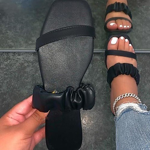 

Women's Sandals Flat Heel Round Toe PU Solid Colored Almond Black Orange