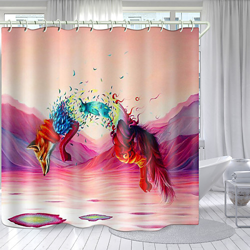 

Red Fox Digital Printing Shower Curtain Shower Curtains Hooks Modern Polyester New Design