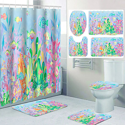 

Four-piece Design of Printed Bathroom Shower Curtain and Leisure Toilet