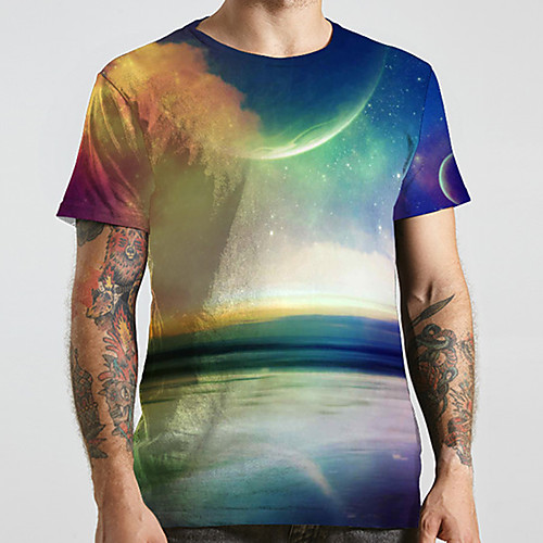 

Men's Unisex Tee T shirt 3D Print Galaxy Graphic Prints Plus Size Print Short Sleeve Casual Tops Basic Designer Big and Tall Blue