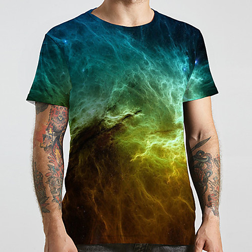 

Men's Unisex Tee T shirt 3D Print Galaxy Graphic Prints Plus Size Print Short Sleeve Casual Tops Basic Designer Big and Tall Blue