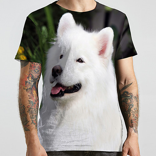 

Men's Unisex Tee T shirt 3D Print Dog Graphic Prints Animal Plus Size Print Short Sleeve Casual Tops Basic Designer Big and Tall White