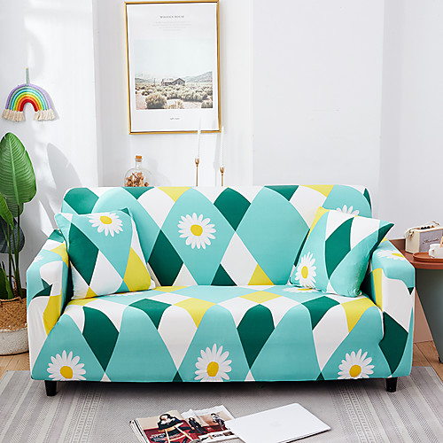 

Greenl Rhombus Print Dustproof All-powerful Stretch Sofa Cover Super Soft Fabric with One Free Boster Case