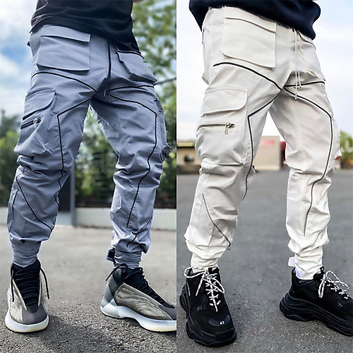 

Men's Joggers Running Pants Sports & Outdoor Bottoms Drawstring Pocket Reflective Strip Cotton Fitness Gym Workout Running Jogging Exercise Breathable Moisture Wicking Soft Normal Sport Stripes White