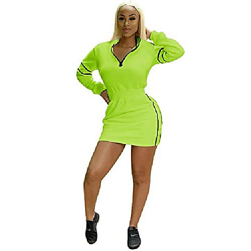 

kafiloe womens party pencil short dresses bodycon long sleeve zip up slim fitted mini dress clubwear green m