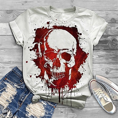 

Women's Plus Size Print Graphic Skull T shirt Large Size Crewneck Short Sleeve Basic Tops XL XXL 3XL White Big Size