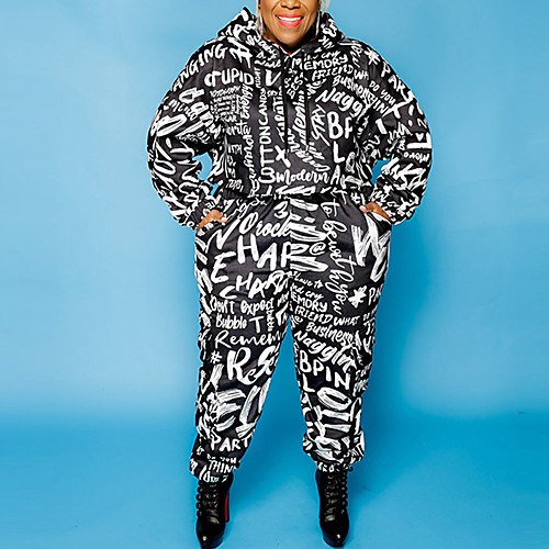 

Women's Plus Size Graphic Print Letter Hoodies Drawstring Jumpsuit
