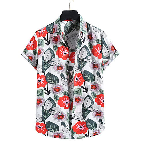 

Men's Shirt Other Prints Plants Print Short Sleeve Casual Tops Hawaiian White Blue Red