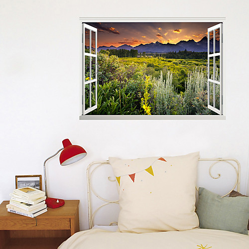 

3D Fake Window New Wall Paste The Background Decoration Of Home Corridor With Grassland Scenery At Sunset Can Be Removed With Stickers