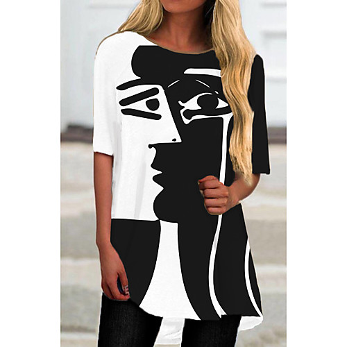 

Women's T Shirt Dress Tee Dress Short Mini Dress Black Half Sleeve Print Color Block Print Spring Summer Round Neck Casual 2021 S M L XL XXL 3XL