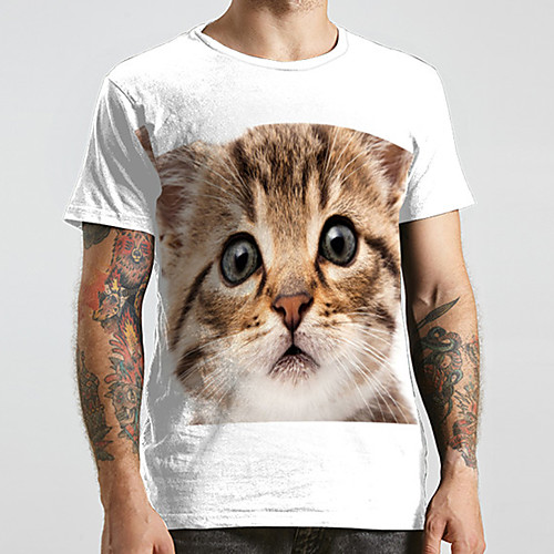 

Men's Unisex Tee T shirt 3D Print Cat Graphic Prints Animal Plus Size Print Short Sleeve Casual Tops Fashion Designer Big and Tall White