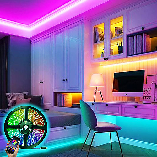 

LED Strip Lights Bluetooth 5M RGB Tiktok Lights Set Flexible 300 LEDs SMD5050 10mm 24Keys Remote Controller 12V 5A Power Supply Set Color-changing IP65 Waterproof APP Control