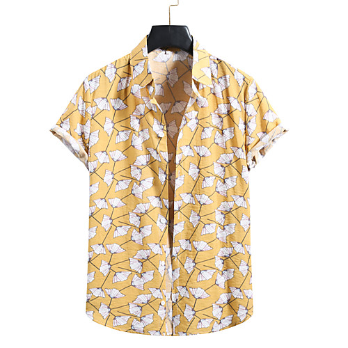 

Men's Shirt Other Prints Floral Print Short Sleeve Casual Tops Hawaiian White Khaki