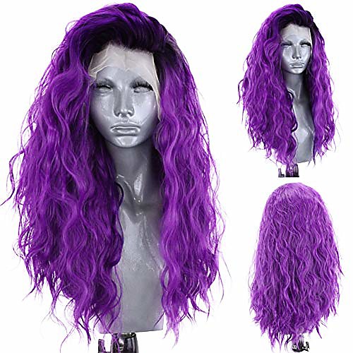 

Synthetic Wig Wavy Middle Part Wig Long Black / Purple Synthetic Hair 18-26 inch Women's Adjustable Heat Resistant Party Purple