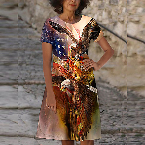

Women's Shift Dress Knee Length Dress Yellow Short Sleeve Flag Animal Print Spring Summer Round Neck Casual 2021 S M L XL XXL 3XL