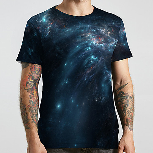 

Men's Unisex Tee T shirt 3D Print Galaxy Graphic Prints Plus Size Print Short Sleeve Casual Tops Basic Designer Big and Tall Blue