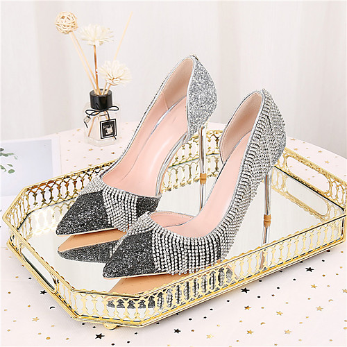 

Women's Heels Stiletto Heel Pointed Toe PU Synthetics Sparkling Glitter Sequin Tassel Polka Dot Silver