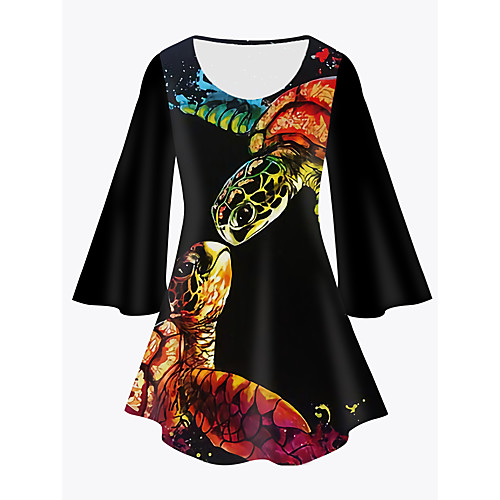 

Women's Plus Size Print Graphic Animal Tunic Large Size Crewneck 3/4 Length Sleeve Basic Tops XL XXL 3XL Black Big Size