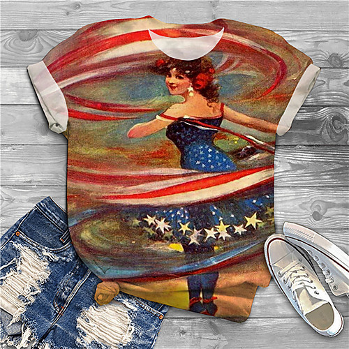 

Women's Plus Size Print Graphic Portrait Flag T shirt Large Size Crewneck Short Sleeve Basic Tops XL XXL 3XL Yellow Big Size