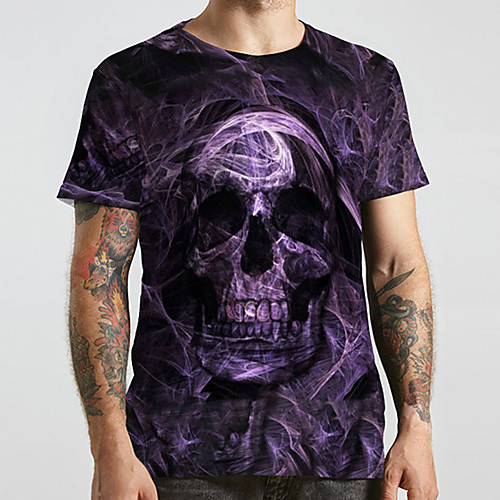 

Men's Unisex Tee T shirt 3D Print Graphic Prints Skull Plus Size Print Short Sleeve Casual Tops Fashion Designer Big and Tall Purple