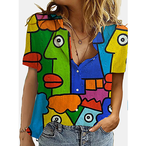 

Women's Blouse Shirt Graphic Button Print Shirt Collar Tops Basic Streetwear Basic Top Purple Green