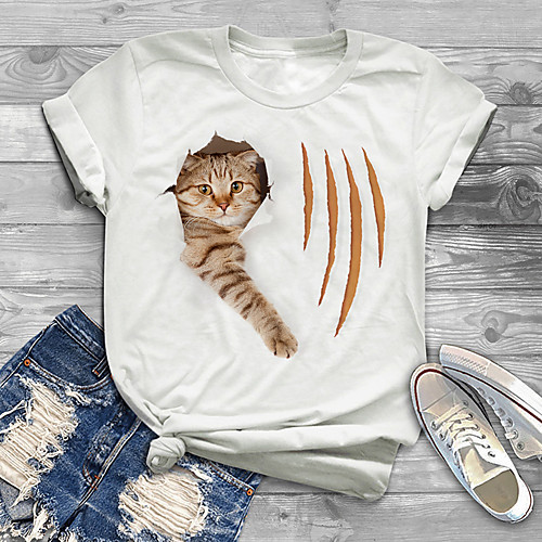 

Women's Plus Size Print Cat Graphic T shirt Large Size Crewneck Short Sleeve Basic Tops XL XXL 3XL White Big Size