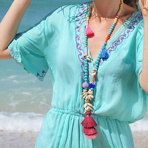 

Women's Beaded Necklace Necklace Tassel Shell Colorful Fashion Holiday Boho Cord Crystal Stone Picture color 90 cm Necklace Jewelry 1pc For Street Gift Birthday Party Beach Festival / Long Necklace