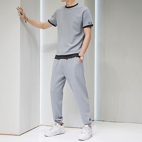 

Men's 2 Piece Tracksuit Sweatsuit Jogging Suit Athleisure 2pcs Summer Short Sleeve Breathable Sweat Out Gym Workout Running Jogging Exercise Sportswear Solid Colored Normal White Black Gray Activewear