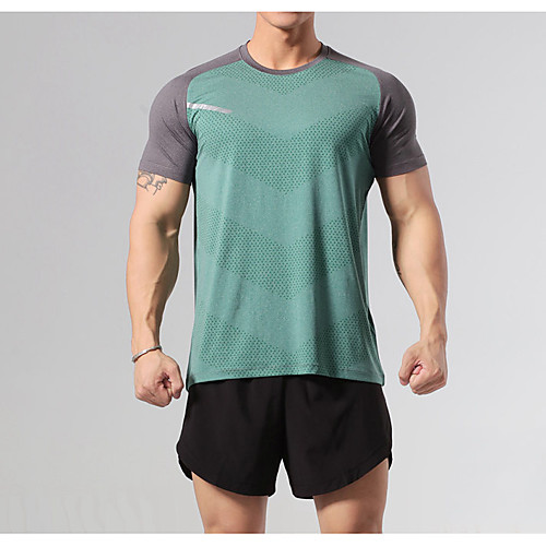 

Men's Sweatsuit 2 Piece Patchwork Reflective Strip Crew Neck Spandex Color Block Sport Athleisure Clothing Suit Short Sleeves Breathable Quick Dry Soft Comfortable Exercise & Fitness Everyday Use