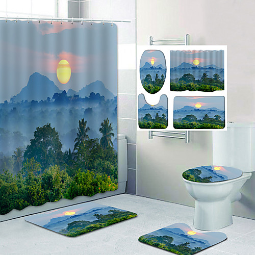 

Sunset Pattern Printing Bathroom Shower Curtain Leisure Toilet Four-Piece Design