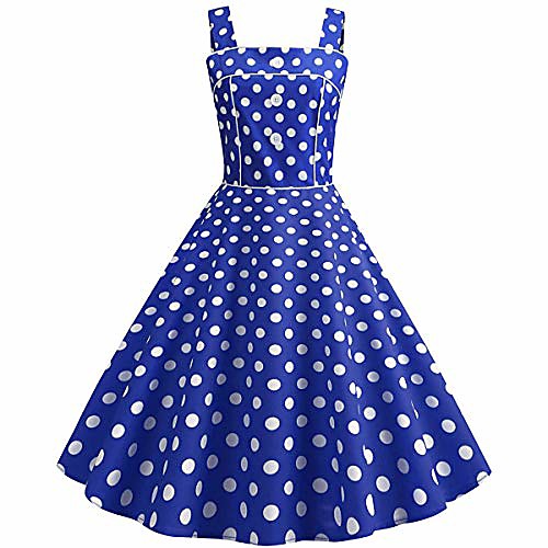 

women vintage 1950s polka dot retro square neck cocktail prom dresses 50's 60's rockabilly bandage straps button audrey hepburn swing dress wedding party evening gown casual flared dress 02#blue s