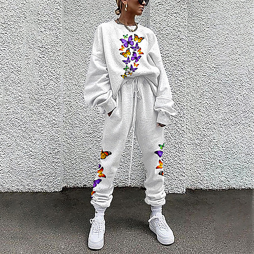 

Women's Streetwear Cinched Print Going out Casual / Daily Two Piece Set Sweatshirt Tracksuit Pant Loungewear Drawstring Print Tops