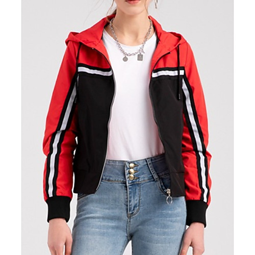 

Women's Jackets Color Block Patchwork Elegant Fall Jacket Regular Daily Long Sleeve Polyester Coat Tops Red