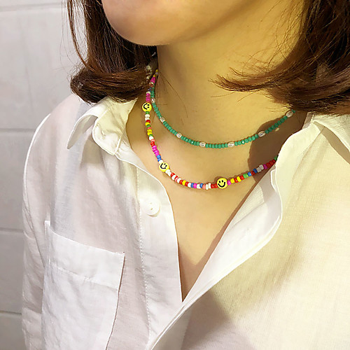 

Women's Girls' Choker Necklace Necklace Classic Laugh Simple Fashion Classic Modern Acrylic Glass Alloy Rainbow 40 cm Necklace Jewelry 1pc For Christmas Prom Birthday Party Beach Festival