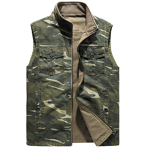 

Men's Hiking Tee shirt Sleeveless V Neck Vest / Gilet Outdoor Breathable Anti-tear Multi-Pockets Autumn / Fall Winter Cotton Camo Army Green Dark Blue Fishing Climbing Camping / Hiking / Caving