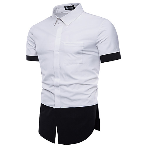 

Men's Shirt non-printing Color Block Patchwork Short Sleeve Casual Tops Simple Lightweight Breathable White Black