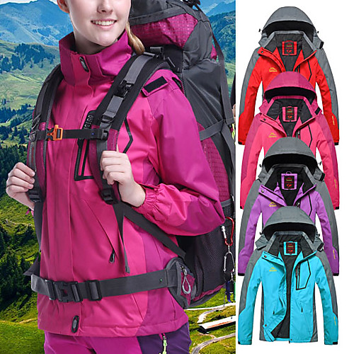 

Wolfcavalry Women's Hoodie Jacket Hiking Jacket Outdoor Patchwork Windproof Warm Breathable Detachable Cap Top Full Length Hidden Zipper Hunting Fishing Climbing Purple Red Fuchsia Blue