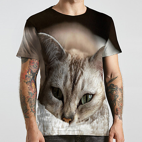 

Men's Unisex Tee T shirt 3D Print Cat Graphic Prints Animal Plus Size Print Short Sleeve Casual Tops Fashion Designer Big and Tall Black