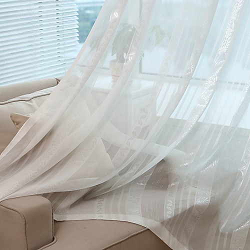 

Two Panel Modern Minimalist Style Vertical Striped Jacquard Window Screen Living Room Bedroom Dining Room Translucent Tulle