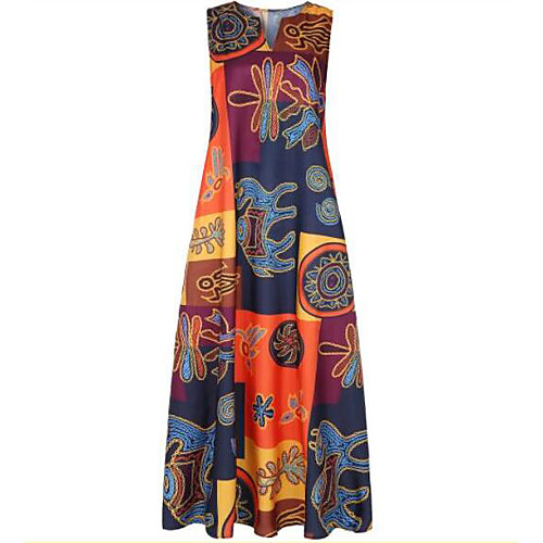 

Women's Plus Size Sheath Dress Maxi long Dress Red Orange Sleeveless Print Patchwork Print Spring Summer V Neck Vintage 2021 XL XXL 3XL 4XL 5XL
