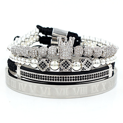 

punk style bracelet copper inlaid zirconium crown diamond ball diamond double row crescent combination four-piece bracelet bracelet