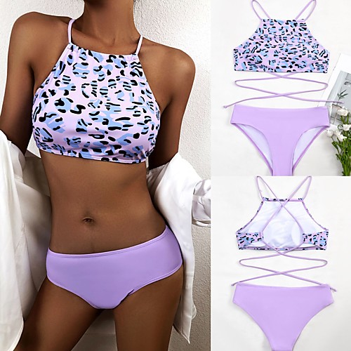 

Women's Tankini Nylon Swimwear Breathable Quick Dry Sleeveless 2 Piece - Swimming Surfing Water Sports Leopard Summer